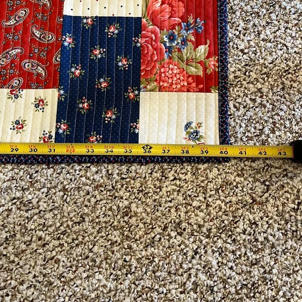 New Handcrafted Americana Lap Quilt or Throw in Red, Cream & Navy Blue - Picture 6 of 9